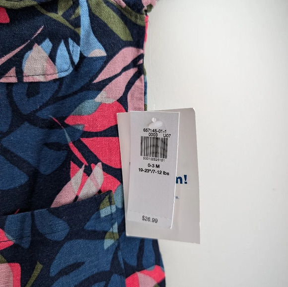 NWT Old Navy Tropical Printed Short-Sleeve Linen-Blend Utility Romper Baby 0-3 - Picture 3 of 5